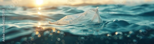 A plastic bag floating in the ocean. photo