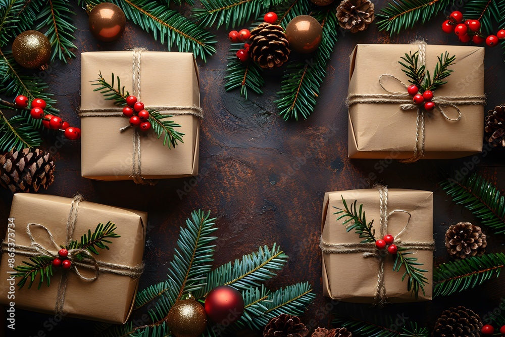 custom made wallpaper toronto digitalChristmas Holiday Presents with Natural Decorations for Festive Design and Print