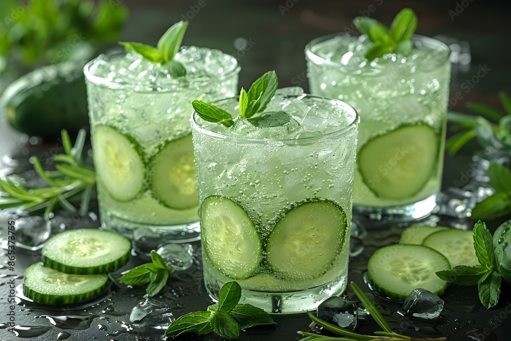 Refreshing Summer Cucumber Mint Beverages with Ice Perfect for Cool Drinks or Cocktail Inspiration Refreshing Summer Cucumber Mint Beverages with Ice Perfect for Cool Drinks or Cocktail Inspiration