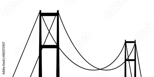 Vector illustration of a suspension bridge silhouette on transparent background