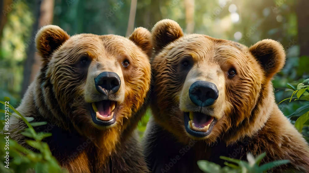 Wild photography: Smiling bears in a selfie moment. Wild photography: Smiling bears in a selfie moment.