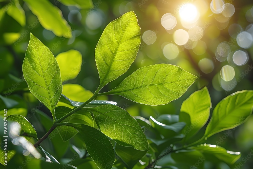 Sun-Kissed Green Leaves with Bokeh Background for Nature Themes and Eco Design Projects Sun-Kissed Green Leaves with Bokeh Background for Nature Themes and Eco Design Projects