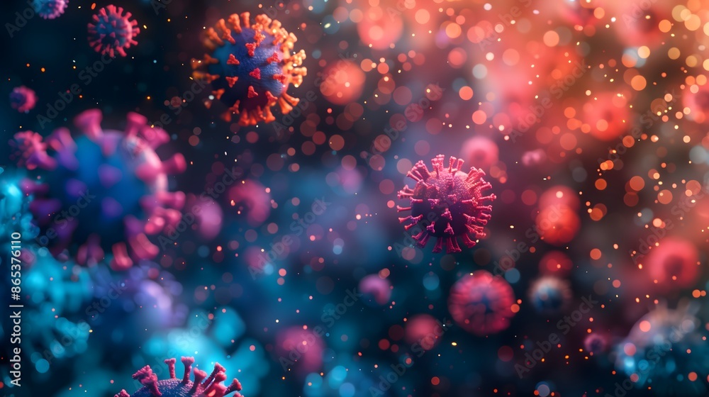 3D Red Virus floating in the, flu and virus awareness and social distance concept background, pandemic background 3D Red Virus floating in the, flu and virus awareness and social distance concept background, pandemic background