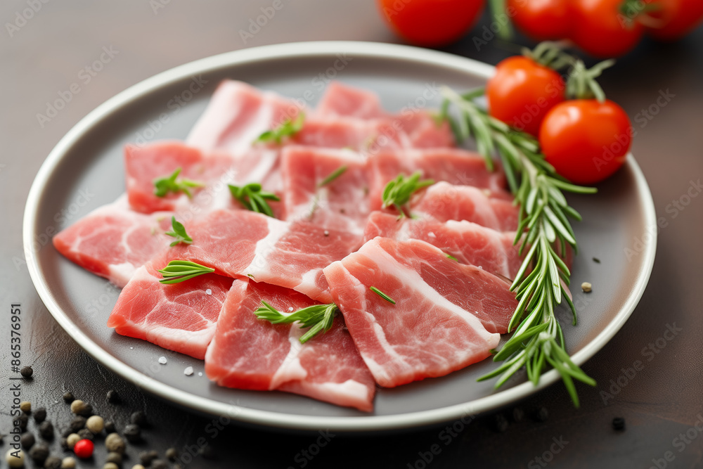 Raw Fresh Pork on Dish, healthy food, Advertising Photography, Generative AI Raw Fresh Pork on Dish, healthy food, Advertising Photography, Generative AI