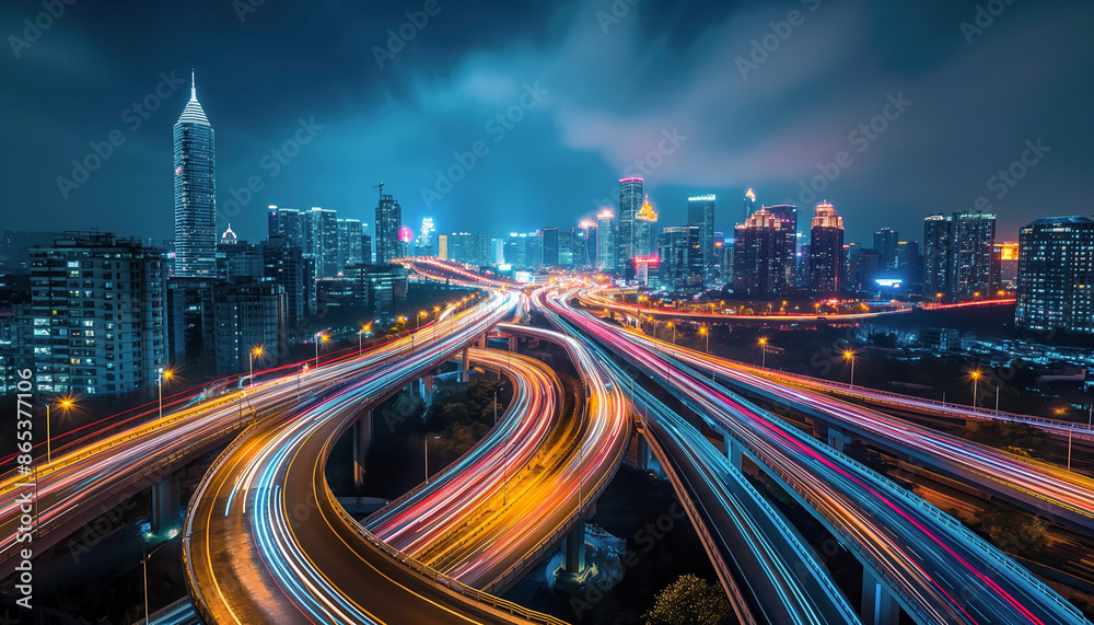 Obraz premium Cityscape with Highway and Lights