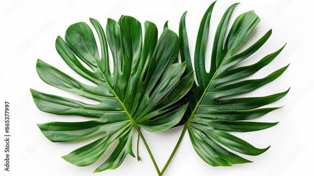 Elegant composition of vibrant palm kale leaves isolated on a clean white backdrop, suitable for natural beauty themes Elegant composition of vibrant palm kale leaves isolated on a clean white backdrop, suitable for natural beauty themes