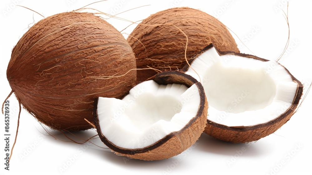 Fresh open coconut on white background Fresh open coconut on white background