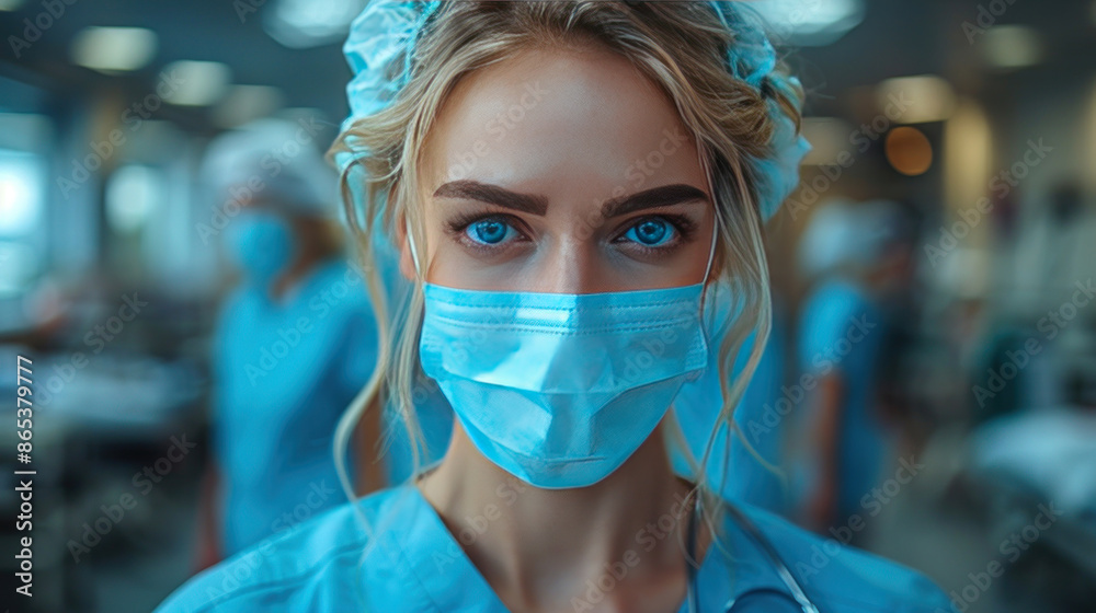 A confident female doctor wearing a mask, embodying strength and compassion while delivering healthcare services in a challenging environment. A confident female doctor wearing a mask, embodying strength and compassion while delivering healthcare services in a challenging environment.