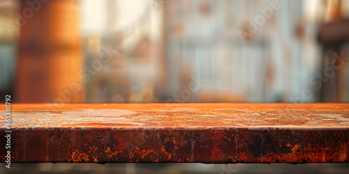 Textured metal surface with rust effects and a blurred background of an industrial setting, suitable for promoting craft beers or artisanal beverages 