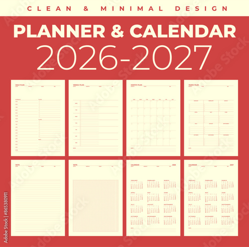 Simple planner calendar 2026, 2027 in clean and minimal design