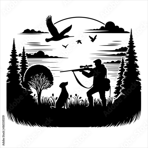 Deer Hunting Silhouette. Hunting silhouettes and labels vector set. Dear Hunting Vector Illustration