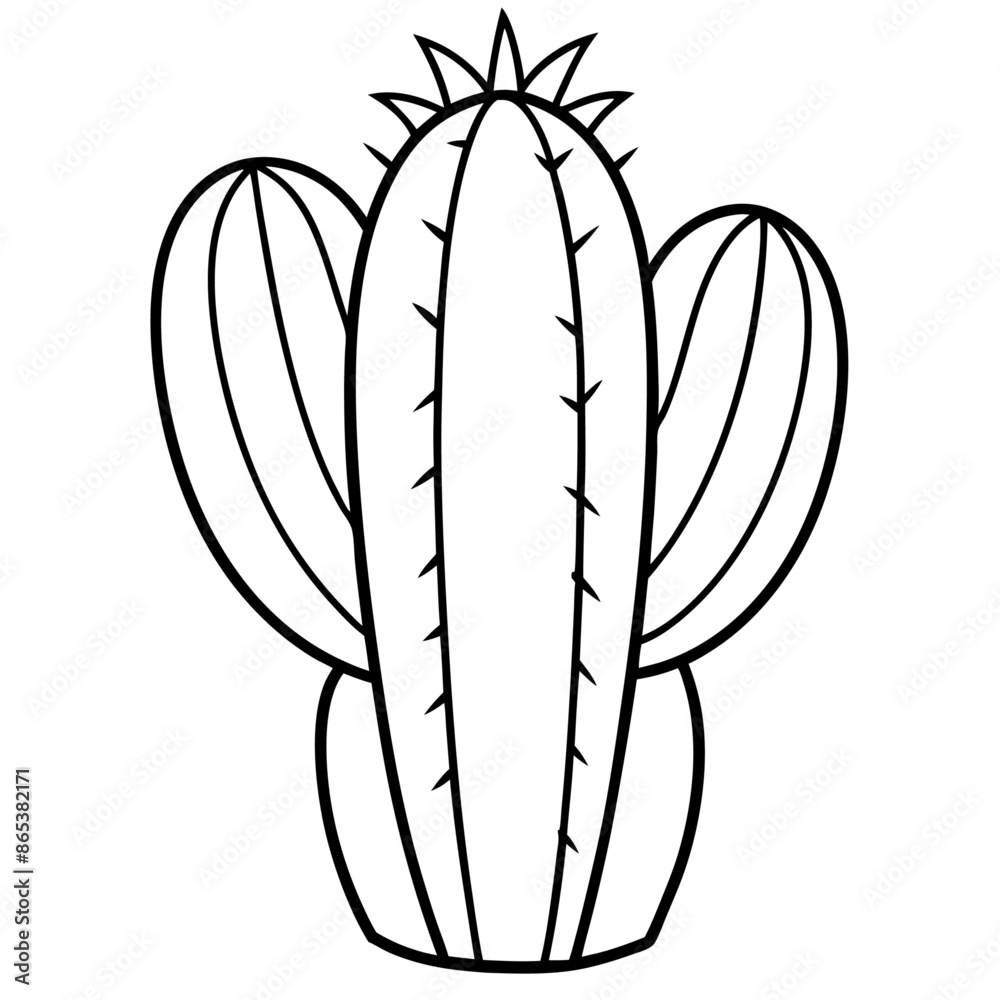 cacti outline coloring book page line art illustration digital drawing