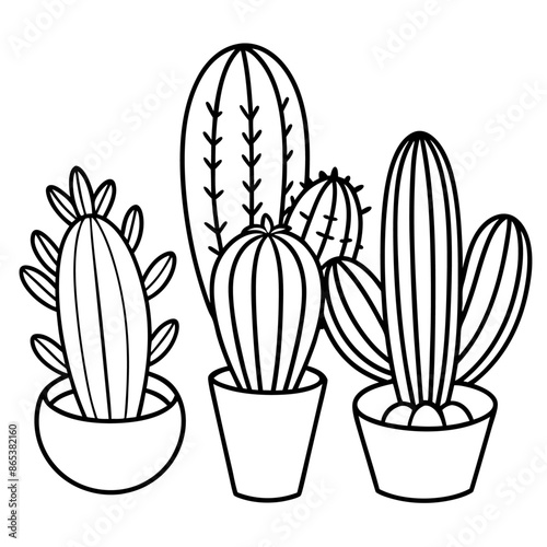 cacti outline coloring book page line art illustration digital drawing
