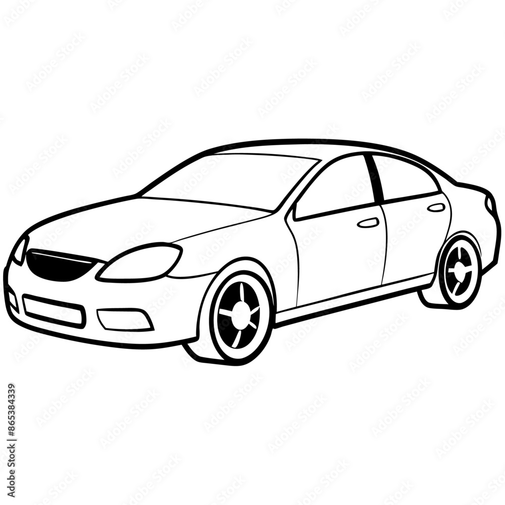 car outline coloring book page line art illustration digital drawing