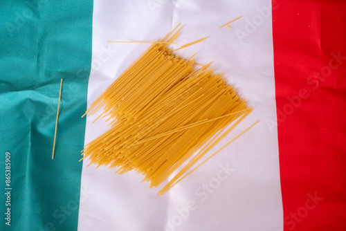 italian pasta on a italy flag background