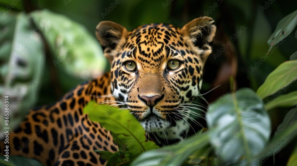 Close up young leopard portrait in jungle Close up young leopard portrait in jungle