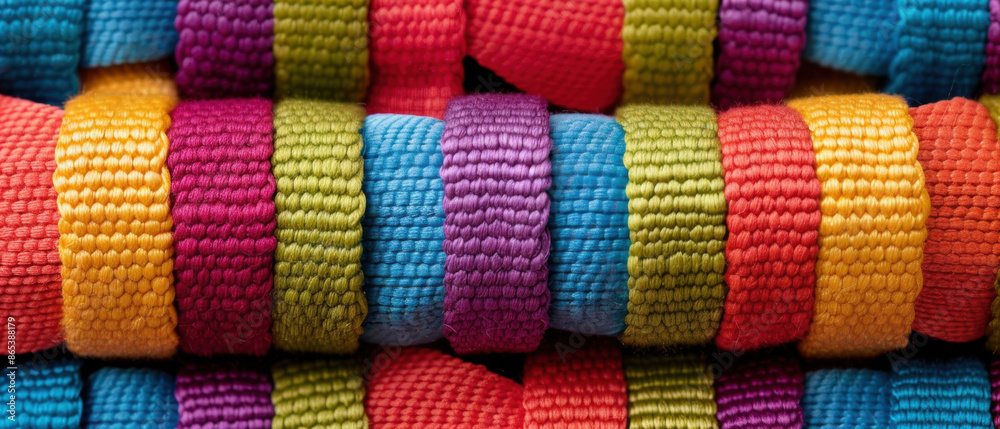 Closeup of colorful textile fibers intertwined, textile fibers, texture and vibrancy Closeup of colorful textile fibers intertwined, textile fibers, texture and vibrancy
