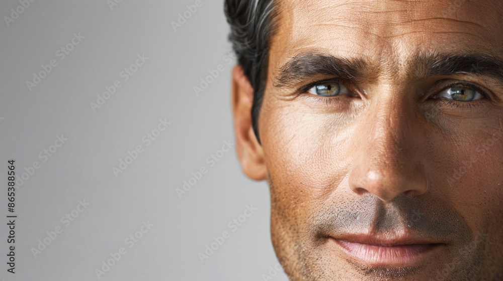 A close-up portrait of an American man with a thoughtful expression, highlighting the details and texture of his skin A close-up portrait of an American man with a thoughtful expression, highlighting the details and texture of his skin