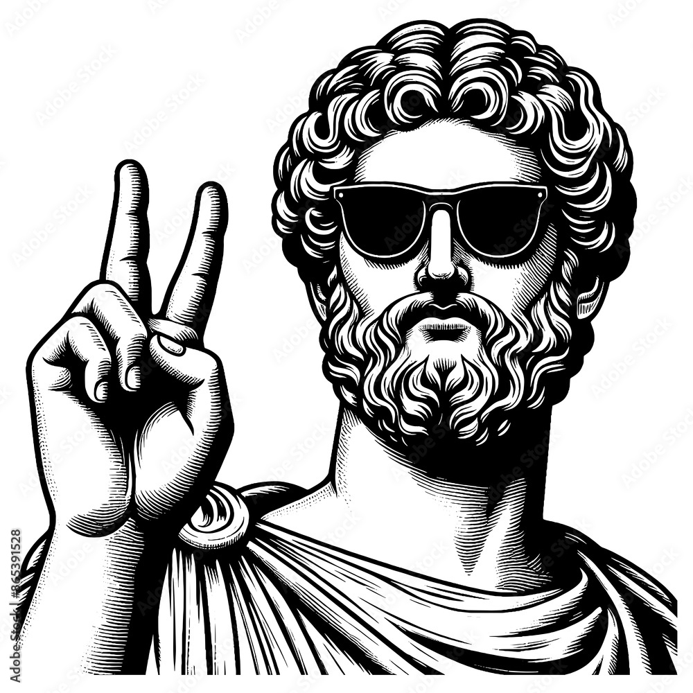 classical statue sunglasses and giving a peace sign ancient art with ...