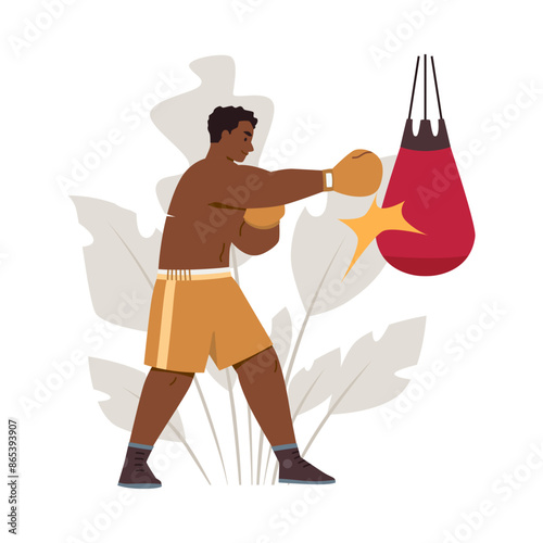 Boxer training vector illustration with bag.