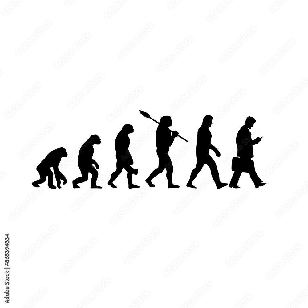 Silhouette illustration of human evolution and final evolution with various professions