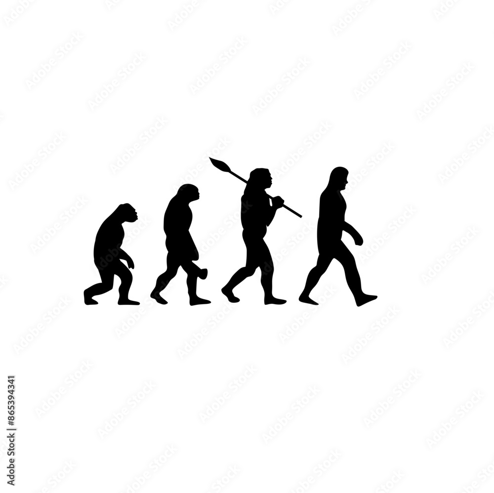 Silhouette illustration of human evolution and final evolution with various professions Silhouette illustration of human evolution and final evolution with various professions