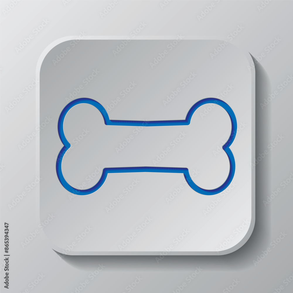 Bone simple icon vector. Flat design. Paper cut design. Cutted blue symbol with shadow. Gray badge button, gray background Bone simple icon vector. Flat design. Paper cut design. Cutted blue symbol with shadow. Gray badge button, gray background