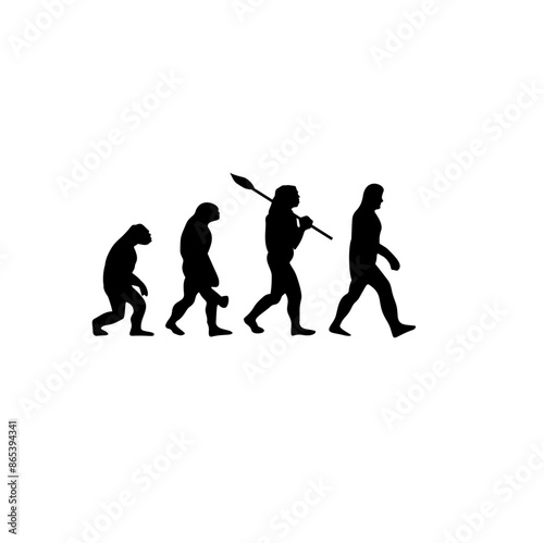 Silhouette illustration of human evolution and final evolution with various professions