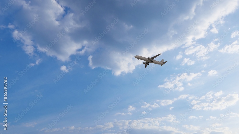 Airplane in the sky at sunset. Air transportation. Travel. Airplane Takes Off Against the Background of Blue Sky. Airplane in the sky at sunset. Air transportation. Travel. Airplane Takes Off Against the Background of Blue Sky.