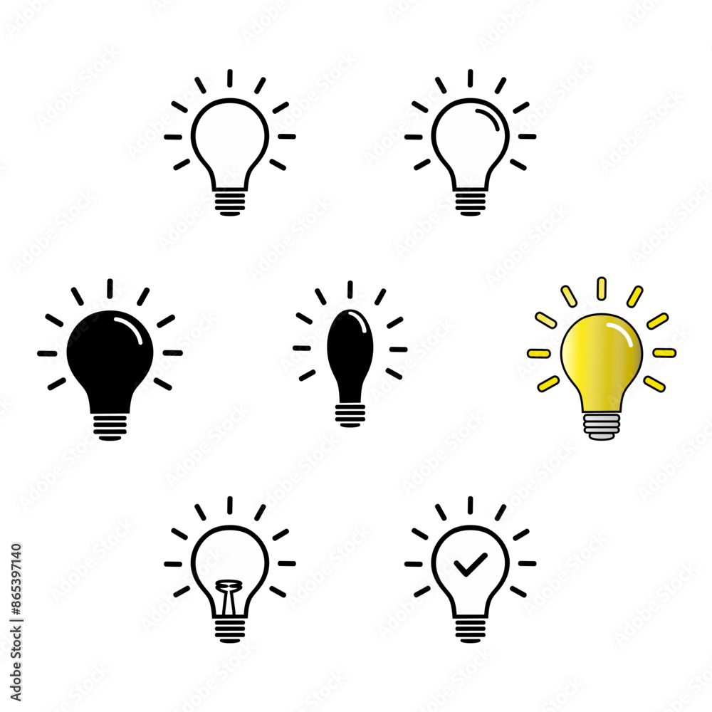 Light bulb icon set illustration. Bulb or lamp idea icon. Vector lightbulb creativity concept outline modern design isolated on white background. Ceiling light bulb Light bulb icon set illustration. Bulb or lamp idea icon. Vector lightbulb creativity concept outline modern design isolated on white background. Ceiling light bulb