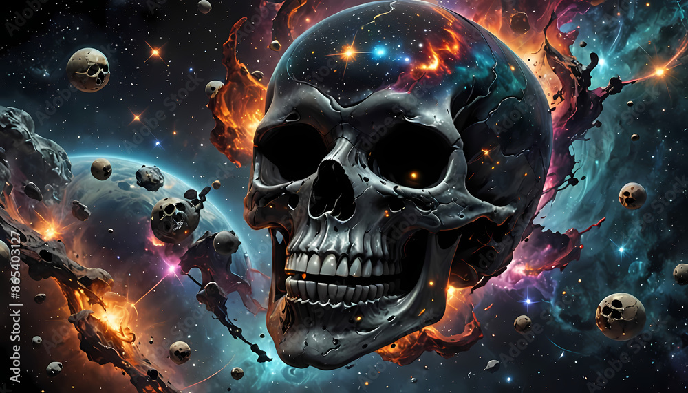 Skull floating in space, with galaxies, stars, and nebula Skull floating in space, with galaxies, stars, and nebula