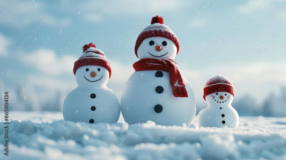 Obraz premium Snowman family in a winter wonderland