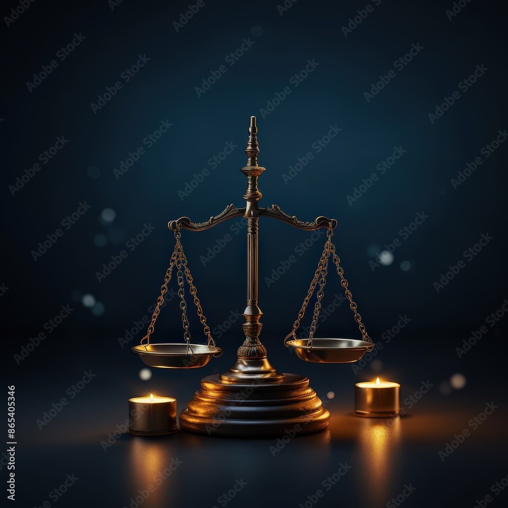 Golden Scales of Justice with Candlelight Golden Scales of Justice with Candlelight
