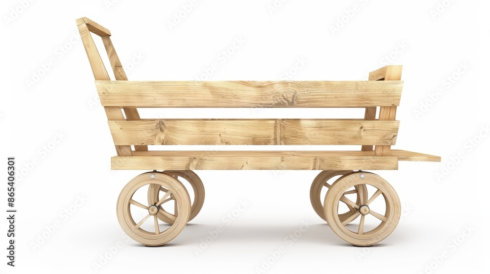 Fototapeta premium wooden trolley isolated on white background.