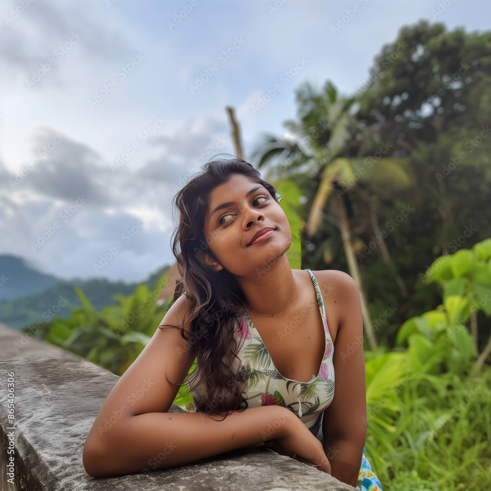 Young woman indian influencer taking selfie in a park Young woman indian influencer taking selfie in a park