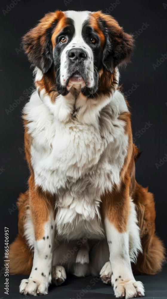 Fototapeta premium well-behaved St. Bernard dog sitting in studio