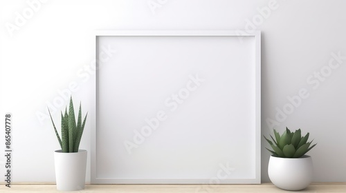 Minimalist Interior Design with a Blank Frame and Green Plants