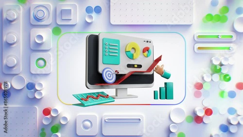 3D animation technology Concept of laptop computer and some elements or objects