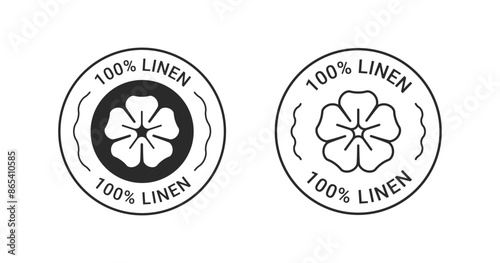 100 percent linen vector icon. Organic fabric linen round labels