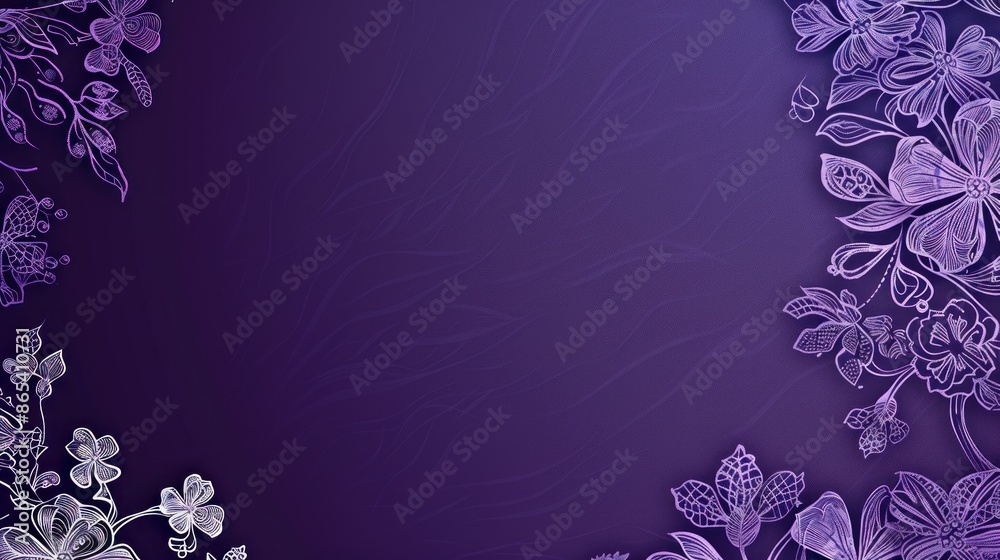 Naklejka premium iolet purple background with lace-inspired floral patterns on the left side, creating an elegant and sophisticated design for a banner or poster template Generative 