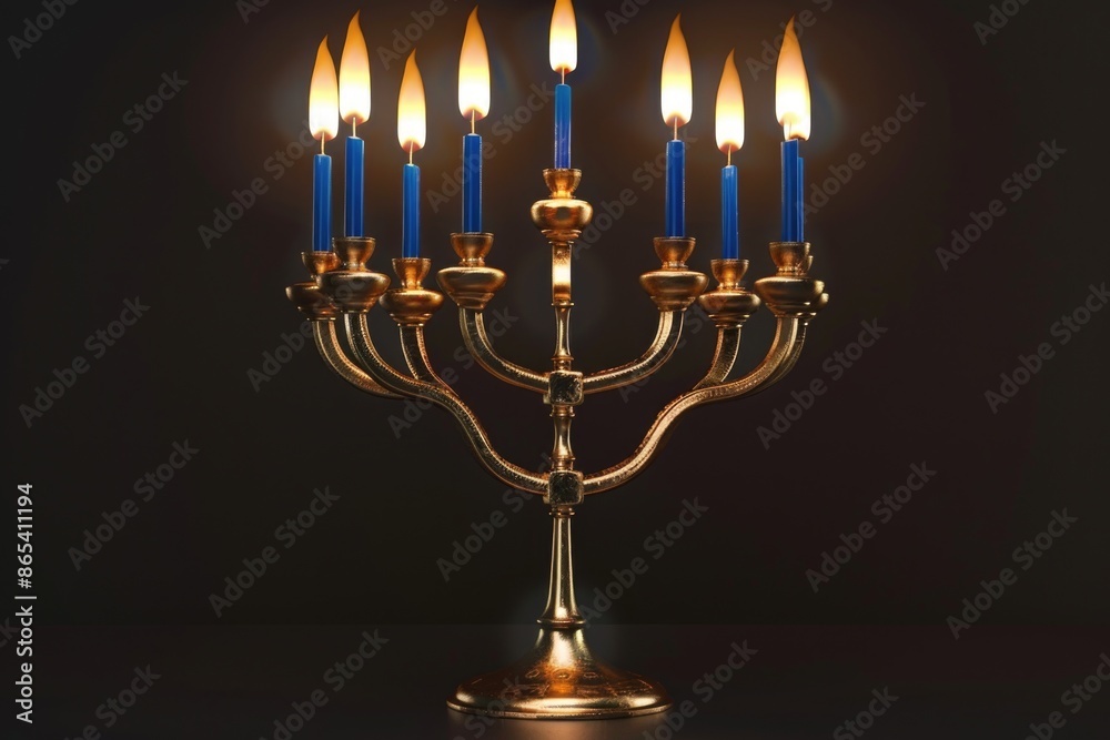 Golden Menorah with Five Lit Candles Golden Menorah with Five Lit Candles