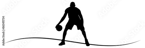 line art Basketball Player Black Silhouette On White Background 