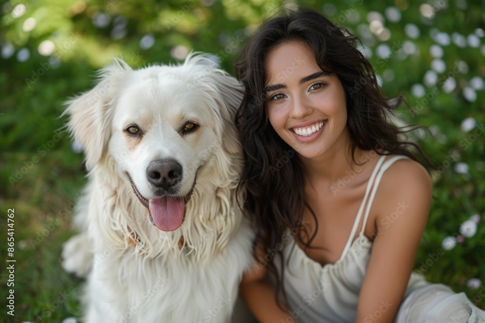 A magazine cover image of a young woman with her large dog, A magazine cover image of a young woman with her large dog,