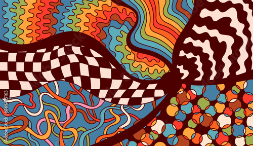 Psychedelic groovy doodle checkerboard coloring page.