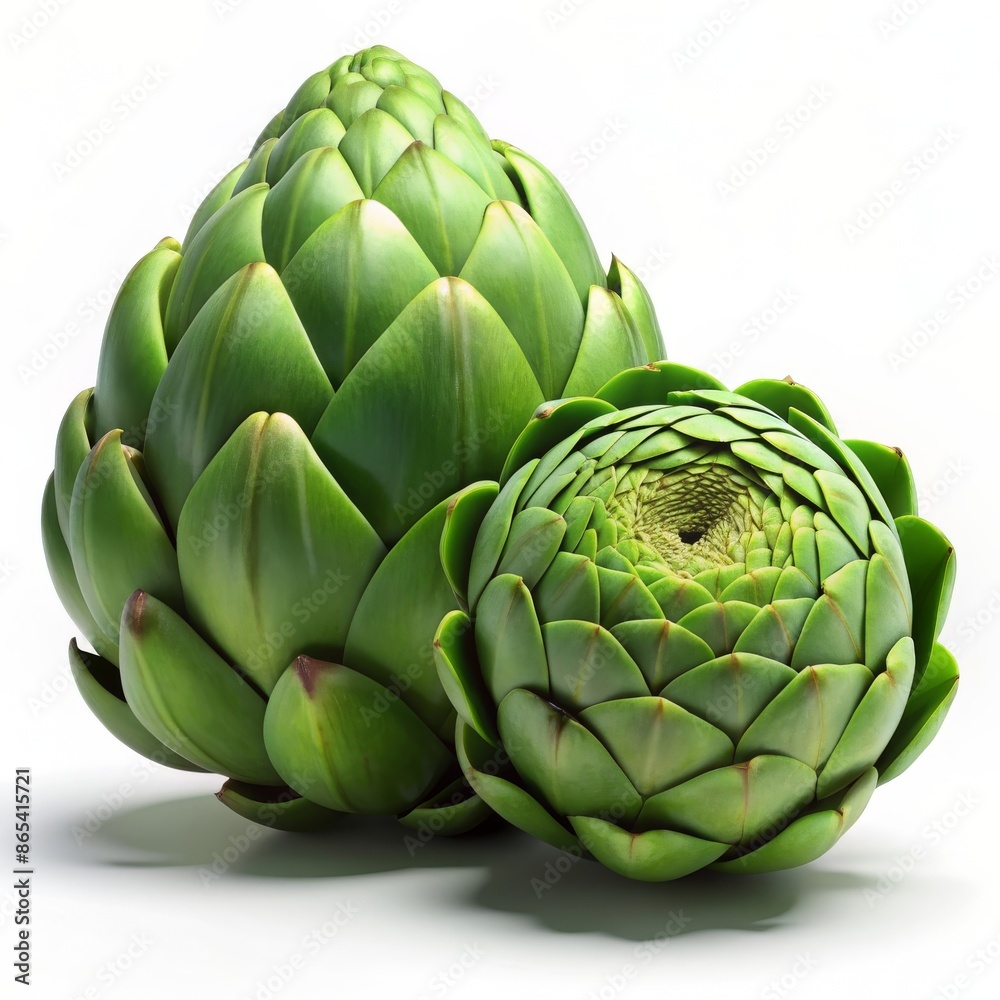 Obraz premium Fresh whole artichokes with vibrant green color and detailed textures, showcasing natural shapes. 3D Render.