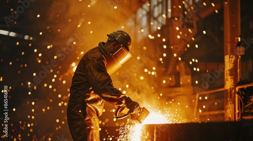 Metal workers using a grinder 