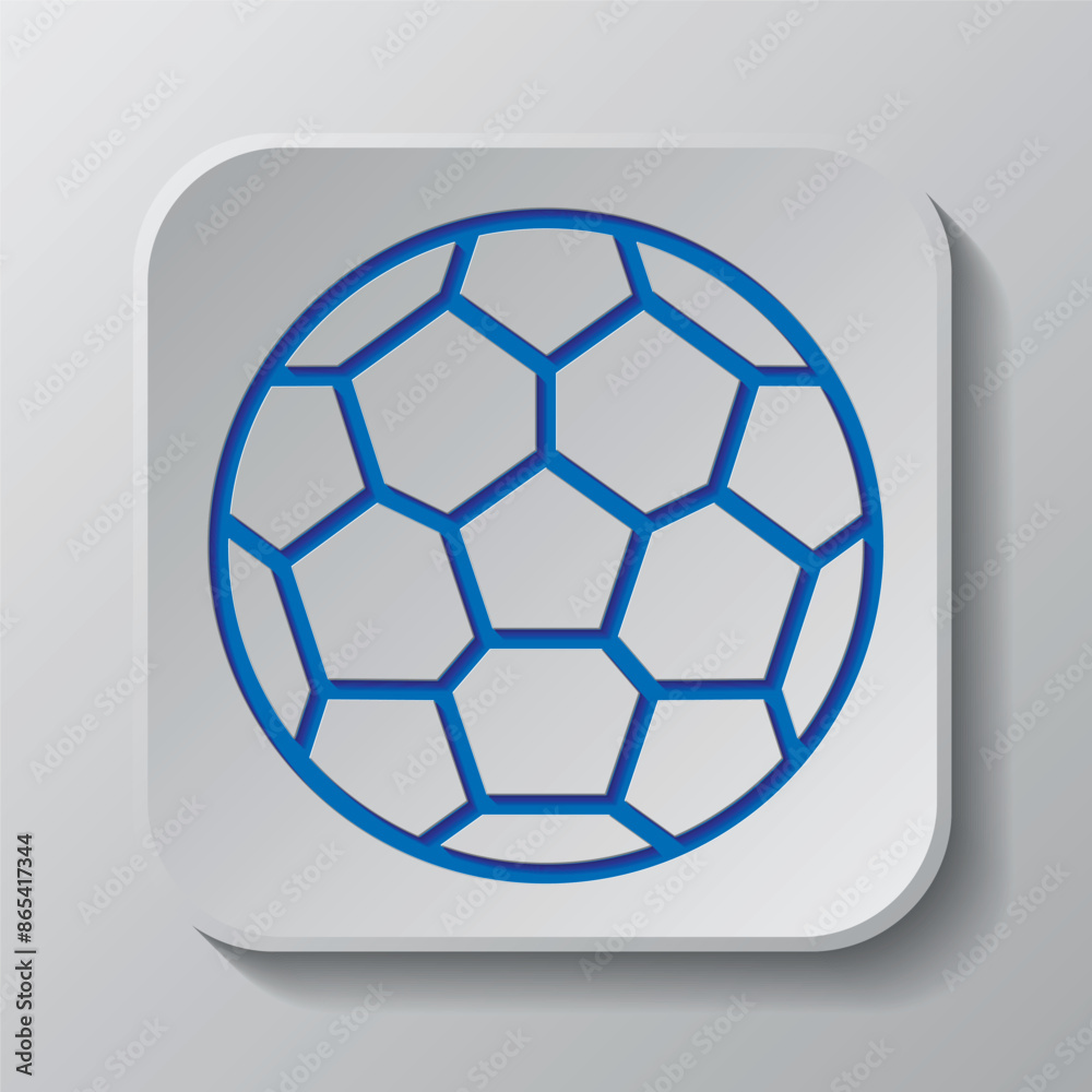Fototapeta premium Football simple icon vector. Flat design. Paper cut design. Cutted blue symbol with shadow. Gray badge button, gray background