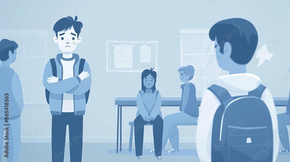 Harassment Bullying Bullying A student being bullied at school, soft blue tones Harassment Bullying Bullying A student being bullied at school, soft blue tones