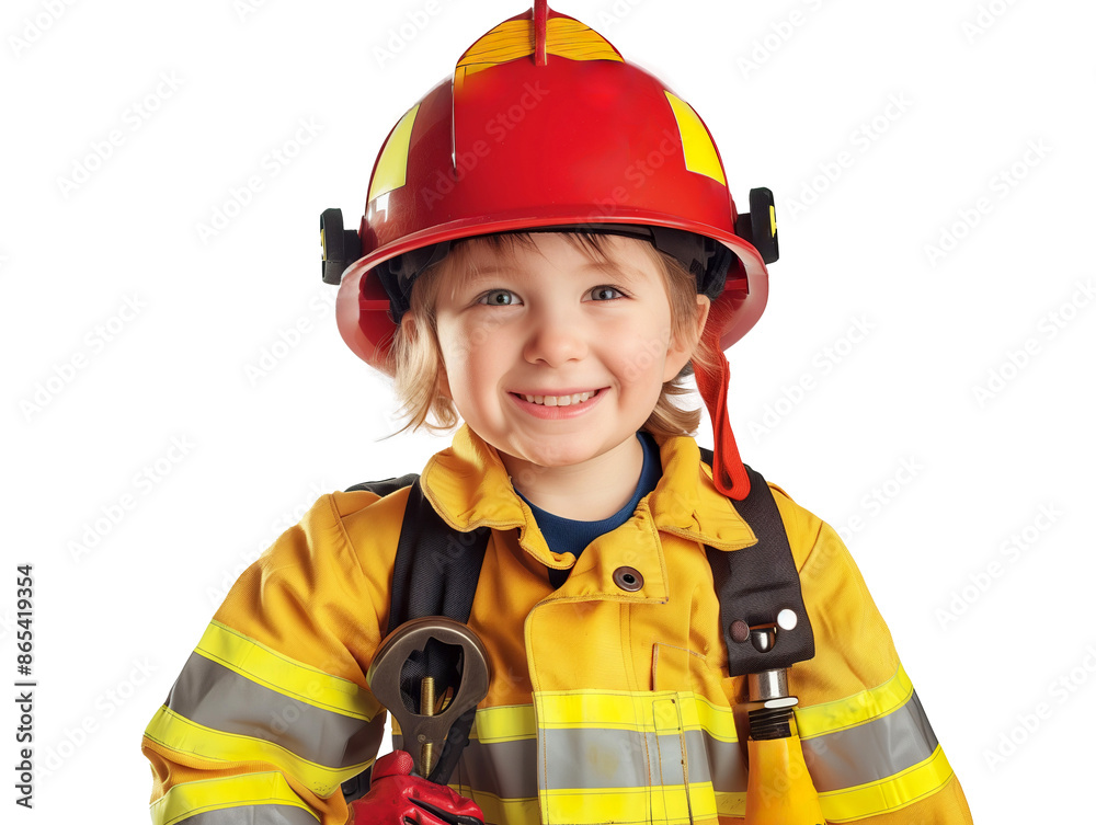 portrait of smiling little firefighter boy on transparent background looking at camera portrait of smiling little firefighter boy on transparent background looking at camera