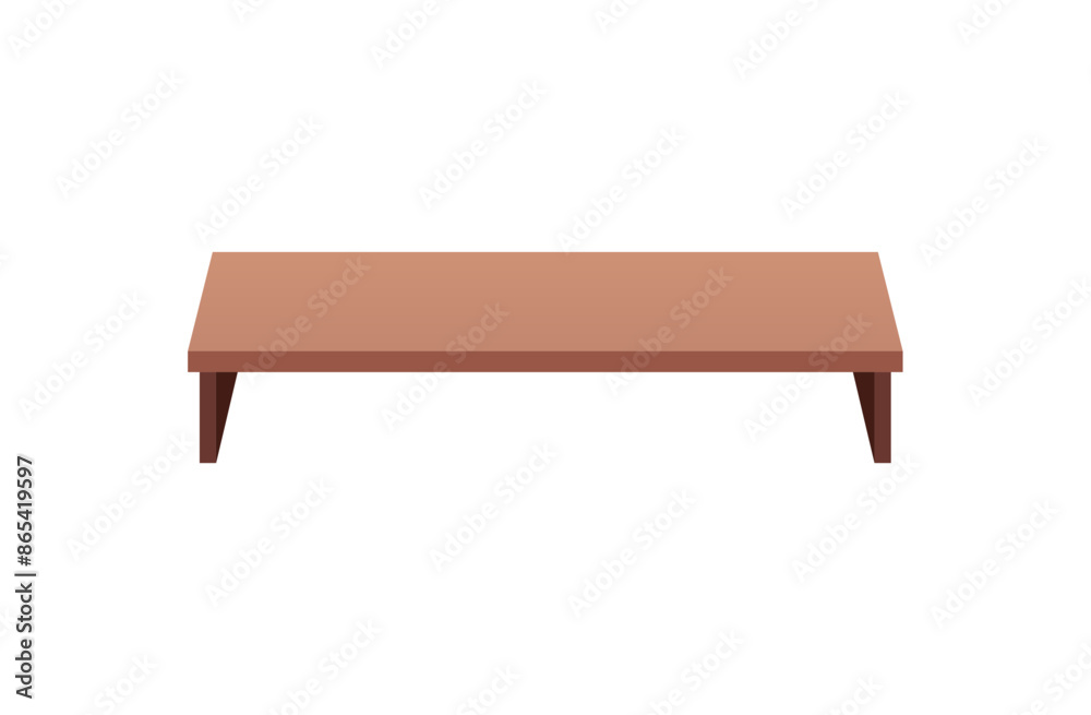 Vector furniture design showing an empty brown bench, top view on a white background Vector furniture design showing an empty brown bench, top view on a white background